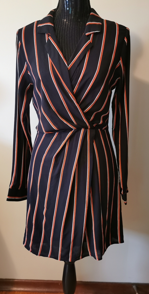 Lush Black & Orange Pinstripe Dress Size Small